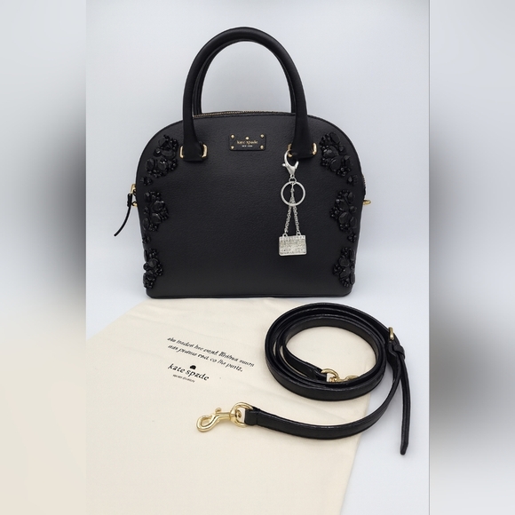 kate spade Handbags - Kate Spade Black Jeweled Dome Satchel Crossbody Bag w/ Dust Bag & Charm HTF!!